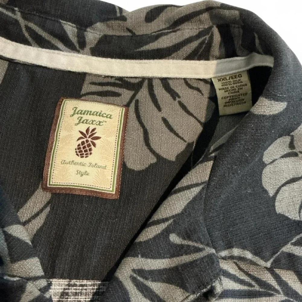 Jamaica Jaxx Button Front Mens XXL Black Tropical Silk Hawaiian Shirt Excellent